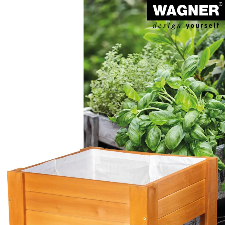 WAGNER GrowFAMILY - Hochbeet - GrowBOX Light - Nadelholz, Massivholz FSC®, Kastanie, 53,5 x 53,5 x 70 cm, Regalboden, inkl. Pflanztasche - 25038001 – Bild 4