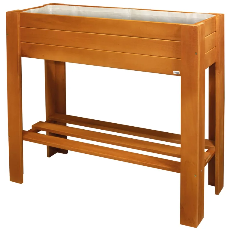 WAGNER GrowFAMILY - Hochbeet - GrowBOX Light - Nadelholz, Massivholz FSC®, Kastanie, 53,5 x 53,5 x 70 cm, Regalboden, inkl. Pflanztasche - 25038001 – Bild 6