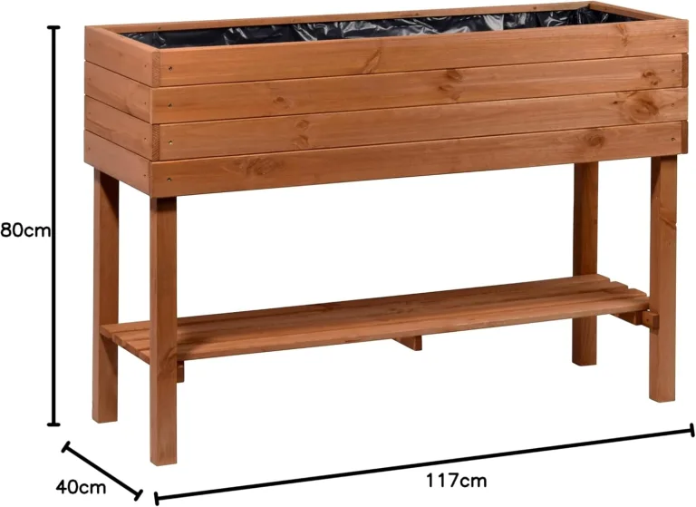 dobar® 58130FSCe Großes Hochbeet XXL mit Ablagefläche | Erhöhtes Gemüsebeet Massivholz | Kräuterbeet Wetterfest | Pflanzkasten für Balkon/Garten/Terrasse | 117 x 40 x 80 cm | Braun – Bild 7