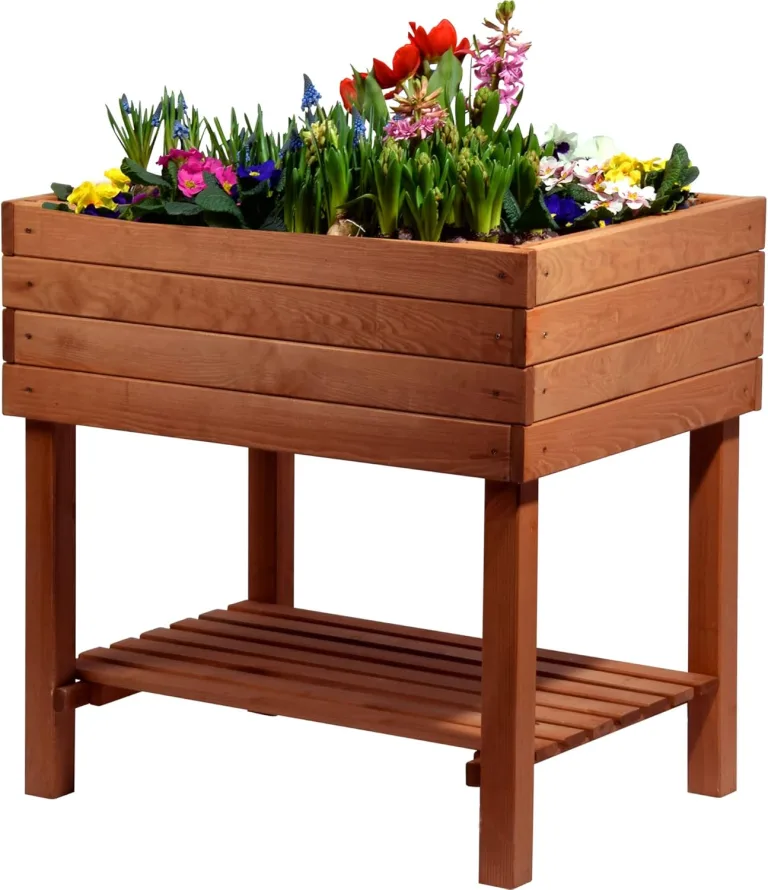 dobar® 58130FSCe Großes Hochbeet XXL mit Ablagefläche | Erhöhtes Gemüsebeet Massivholz | Kräuterbeet Wetterfest | Pflanzkasten für Balkon/Garten/Terrasse | 117 x 40 x 80 cm | Braun – Bild 8