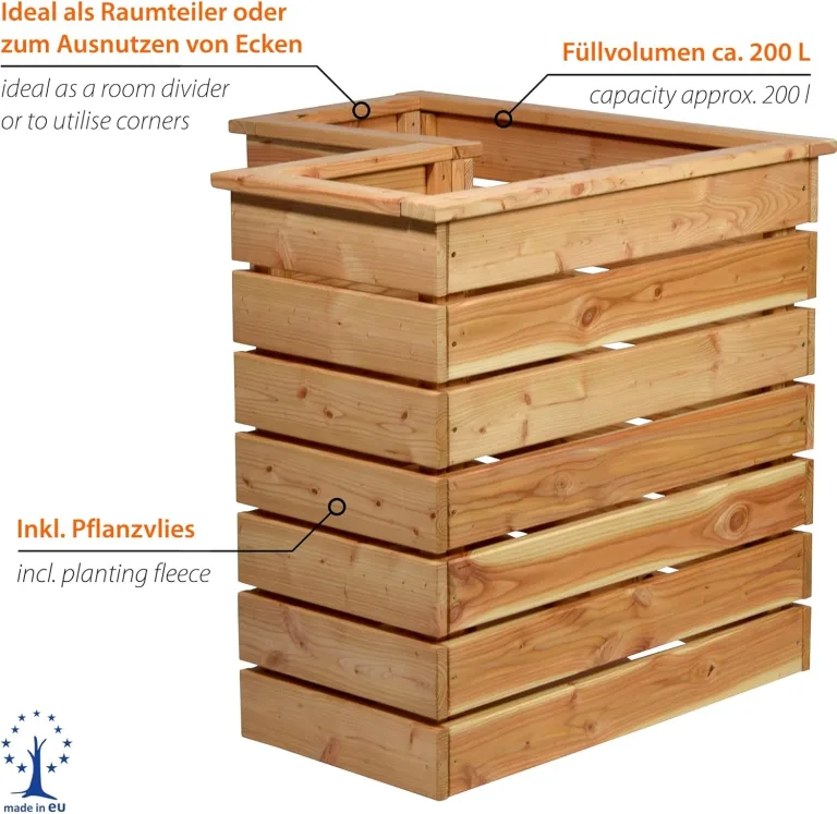 dobar® 58280FSCe Eck-Hochbeet Douglasie | Gartenbeet Massivholz | Platzsparendes Kräuterbeet | Blumenbeet aus Massivholz | Salatbeet für Garten/Terrasse/Balkon | 78 x 78 x 73 cm | Natur – Bild 3