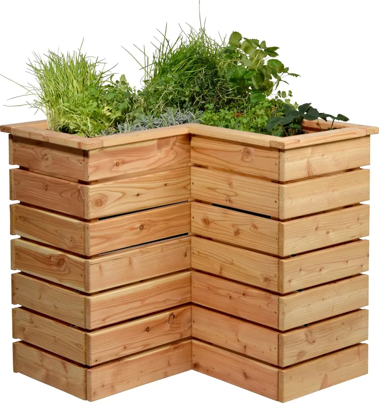 dobar® 58280FSCe Eck-Hochbeet Douglasie | Gartenbeet Massivholz | Platzsparendes Kräuterbeet | Blumenbeet aus Massivholz | Salatbeet für Garten/Terrasse/Balkon | 78 x 78 x 73 cm | Natur – Bild 1