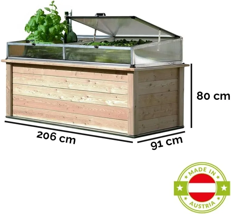 Hochbeet aus Regionaler Gebirgslärche Mit Frühbeetaufsatz und Automatischem Fensteröffner - 206x92x80 cm Made in Austria - Holz, für Garten, Mit Abdeckung – Bild 6