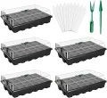 5 Stück 120 Zellen Anzuchtset Mini Anzucht GewäChshaus Klein Pflanzen Zimmergewächshaus Anzucht Set Anzuchtschale mit Deckel Zimmer GewäChshaus Fensterbank für Indoor - Thumbnail 1