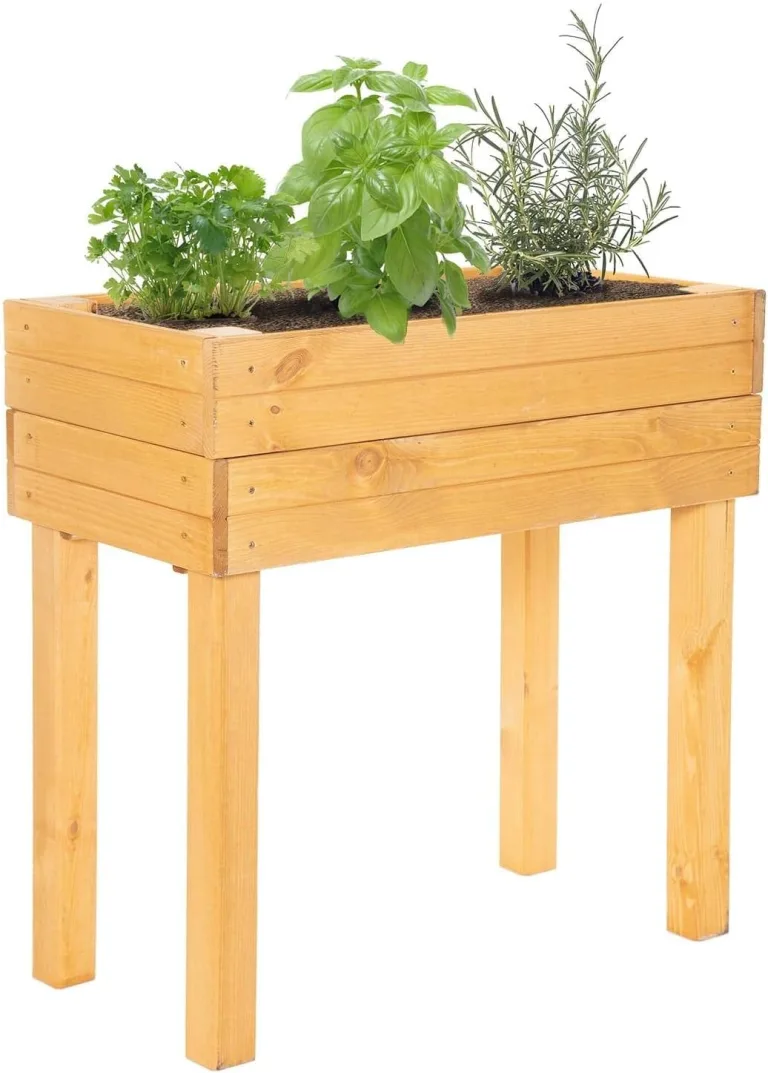 BooGardi Hochbeet Holz mit Vlies · 4 Farben · Hellbraun · Pflanzkasten rückenschonend · Blumenkasten · Kräuterbeet Gemüsebeet für Balkon Terrasse – Bild 3