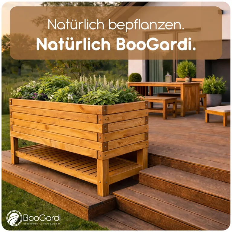 BooGardi Hochbeete Balkon mit Vlies · Hochbeet Holz in 10 Größen · 120 cm lang naturbraun · Hochbeete für Garten, Balkon & Terrasse · Pflanzkübel groß außen rechteckig XXL – Bild 7