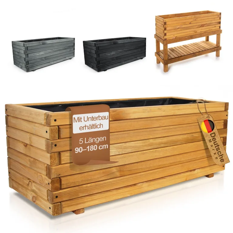 BooGardi Hochbeete Balkon mit Vlies · Hochbeet Holz in 10 Größen · 120 cm lang naturbraun · Hochbeete für Garten, Balkon & Terrasse · Pflanzkübel groß außen rechteckig XXL – Bild 9