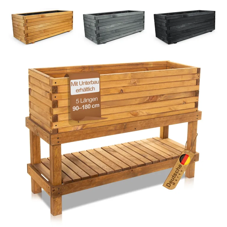 BooGardi Hochbeete Balkon mit Vlies · Hochbeet Holz in 10 Größen · 120 cm lang naturbraun · Hochbeete für Garten, Balkon & Terrasse · Pflanzkübel groß außen rechteckig XXL – Bild 1