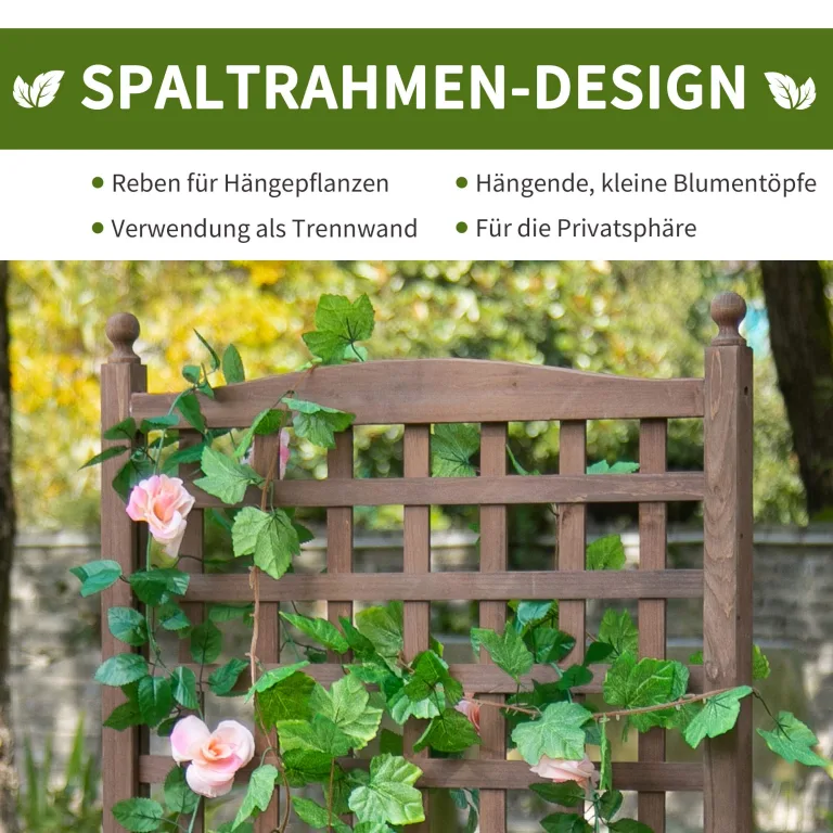 Outsunny Pflanzkasten Blumenständer Rankgitter Rankkasten Rosenbogen mit Leckage-Löcher Garten Holz Dunkelbraun 64 x 28 x 120 cm – Bild 4