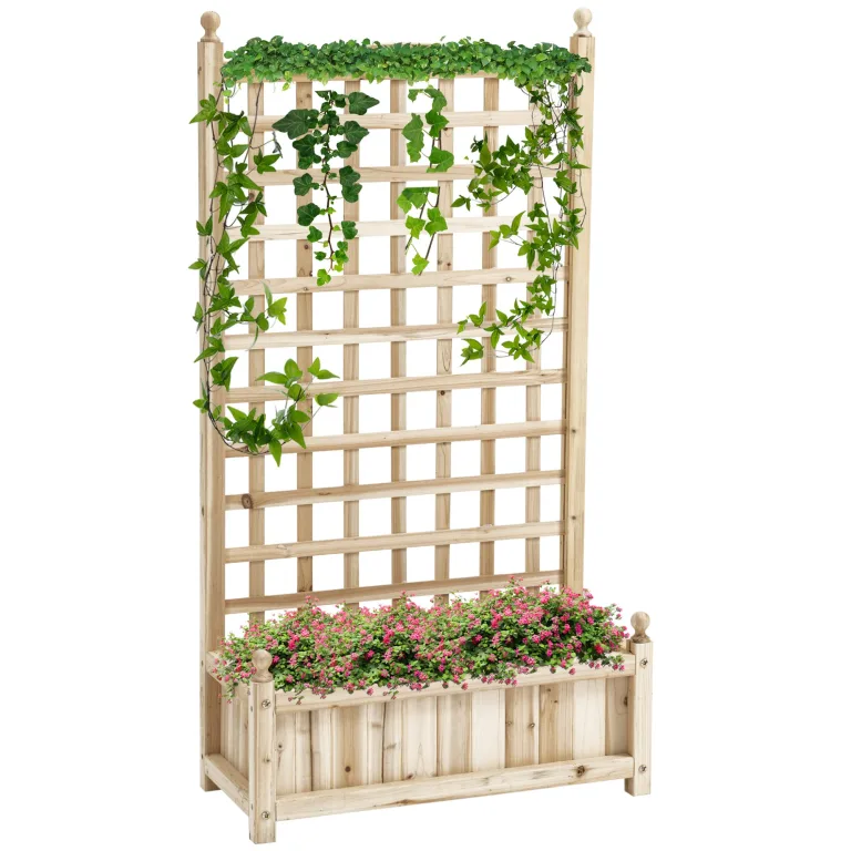 Outsunny Pflanzkasten Blumenständer Rankgitter Rankkasten Rosenbogen mit Leckage-Löcher Garten Holz Dunkelbraun 64 x 28 x 120 cm – Bild 10