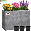 Casaria® Blumenkasten 3 Innentöpfe Polyrattan Herausnehmbar Wasserablauf Outdoor Rechteckig Pflanzkasten Blumentopf Hochbeet Pflanzkübel Grau - Thumbnail 1
