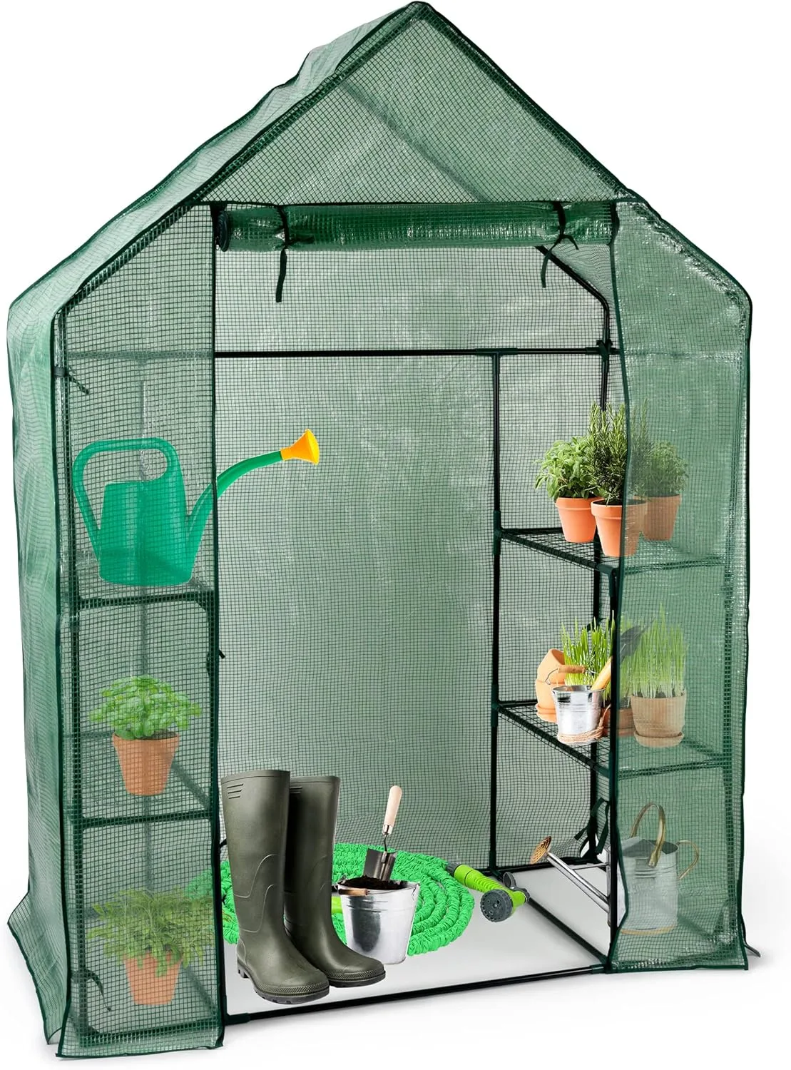 Kinzo Garden Gewächshaus - begehbar - mit Reißverschluss verschließbar - 1430 x 730 x 1950 - Grün - Bild 1