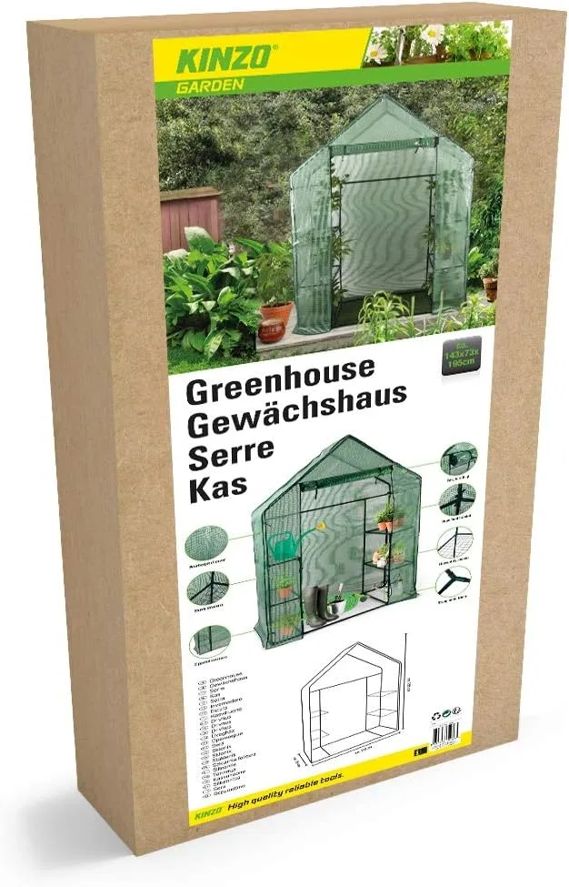 Kinzo Garden Gewächshaus - begehbar - mit Reißverschluss verschließbar - 1430 x 730 x 1950 - Grün – Bild 3
