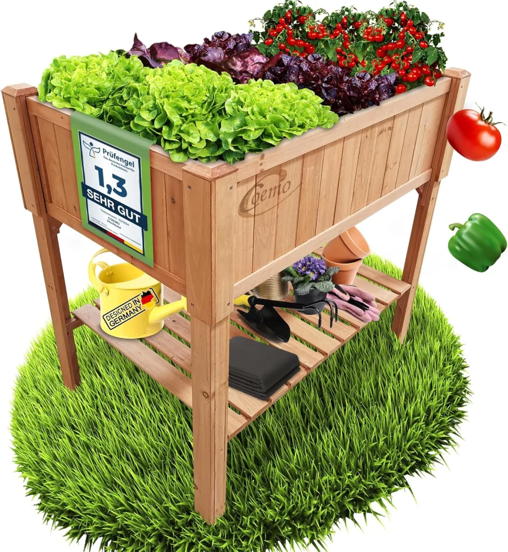 Hochbeet Holz 120 x 60 x 90 cm mit Ablageboden Pflanztrog Hochbeete-Kit Frühbeet Anzuchtbeet Kräuterbeet- Bausatz für Gemüse, Kräuter in Garten, Terrasse, Balkon und Sichtschutz