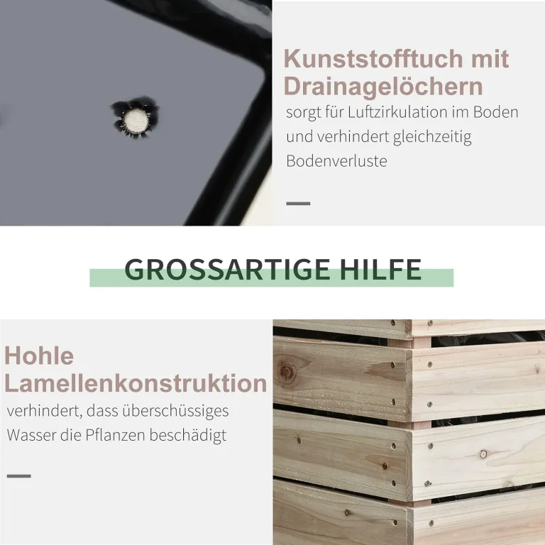 Outsunny 4 TLG. Hochbeet Pflanzkübel Pflanzkasten aus Holz 4 Kombinationsmodi im Garten und Balkon 50 x 30 x 60 cm Natur – Bild 4