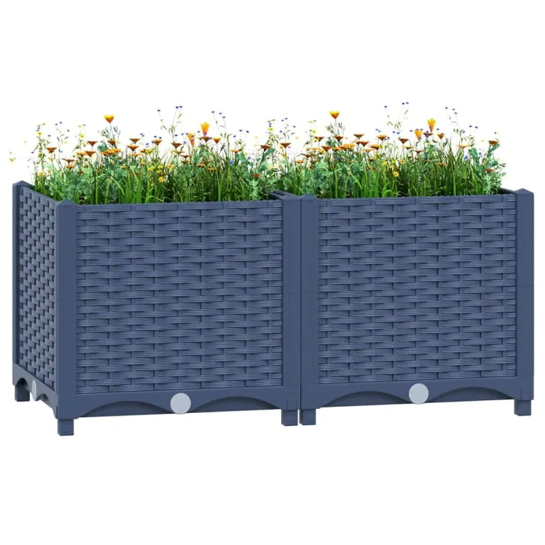vidaXL Hochbeet Blumenkasten Gemüsebeet Pflanzbeet Blumenbeet Pflanzkasten Blumenkübel Pflanzkübel Kräuterbeet 80x40x38cm Polypropylen – Bild 2