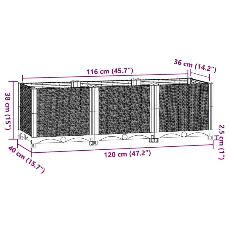 vidaXL Hochbeet Blumenkasten Gemüsebeet Pflanzbeet Blumenbeet Pflanzkasten Blumenkübel Pflanzkübel Kräuterbeet 120x40x38cm Polypropylen – Bild 3