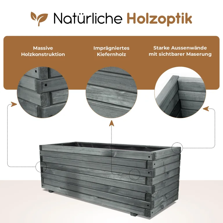 BooGardi Hochbeete-KIT für Pflanzkübel Holz mit Vlies · Unterbau für Hochbeet in 5 Größen · 100 cm lang naturbraun · Untergestell Hochbeete für Garten, Balkon & Terrasse · groß außen rechteckig XXL – Bild 5
