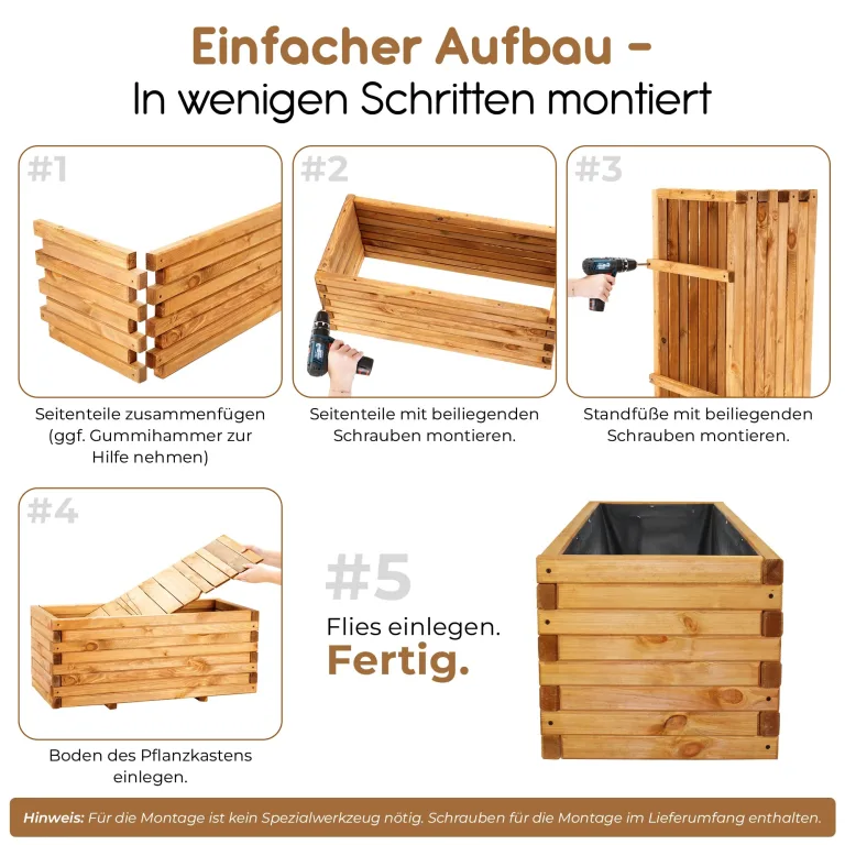 BooGardi Hochbeete-KIT für Pflanzkübel Holz mit Vlies · Unterbau für Hochbeet in 5 Größen · 100 cm lang naturbraun · Untergestell Hochbeete für Garten, Balkon & Terrasse · groß außen rechteckig XXL – Bild 6