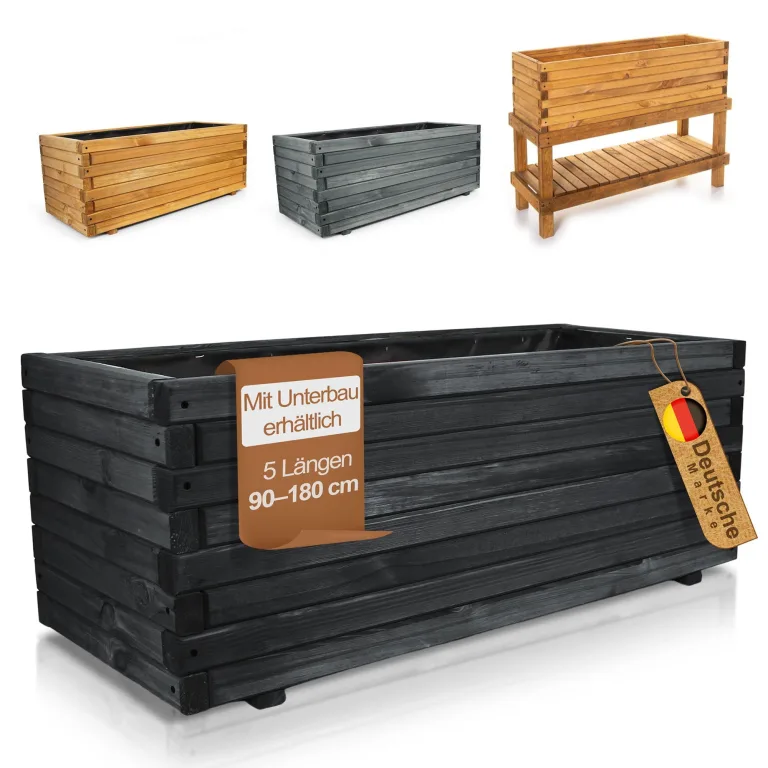 BooGardi Hochbeete-KIT für Pflanzkübel Holz mit Vlies · Unterbau für Hochbeet in 5 Größen · 100 cm lang naturbraun · Untergestell Hochbeete für Garten, Balkon & Terrasse · groß außen rechteckig XXL – Bild 10