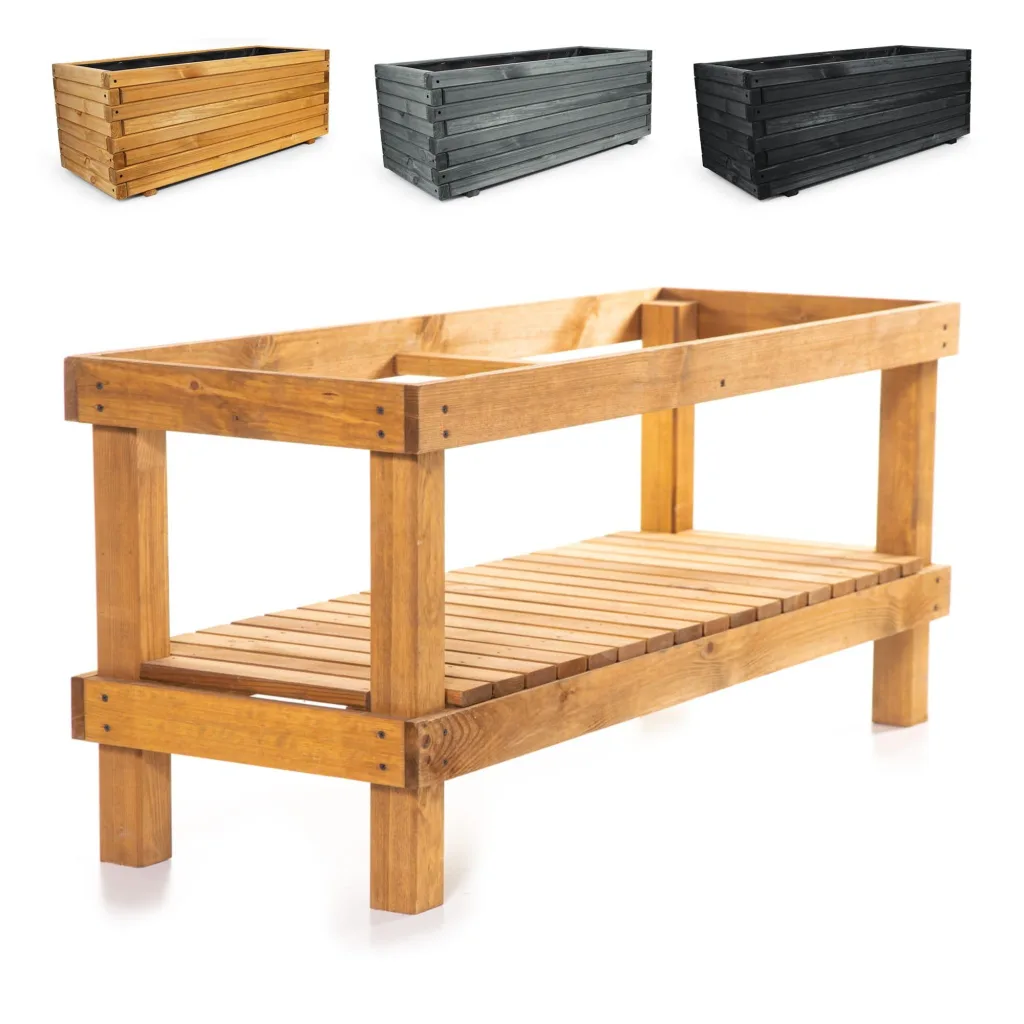 BooGardi Hochbeete-KIT für Pflanzkübel Holz mit Vlies · Unterbau für Hochbeet in 5 Größen · 180 cm lang naturbraun · Untergestell Hochbeete für Garten, Balkon & Terrasse · groß außen rechteckig XXL