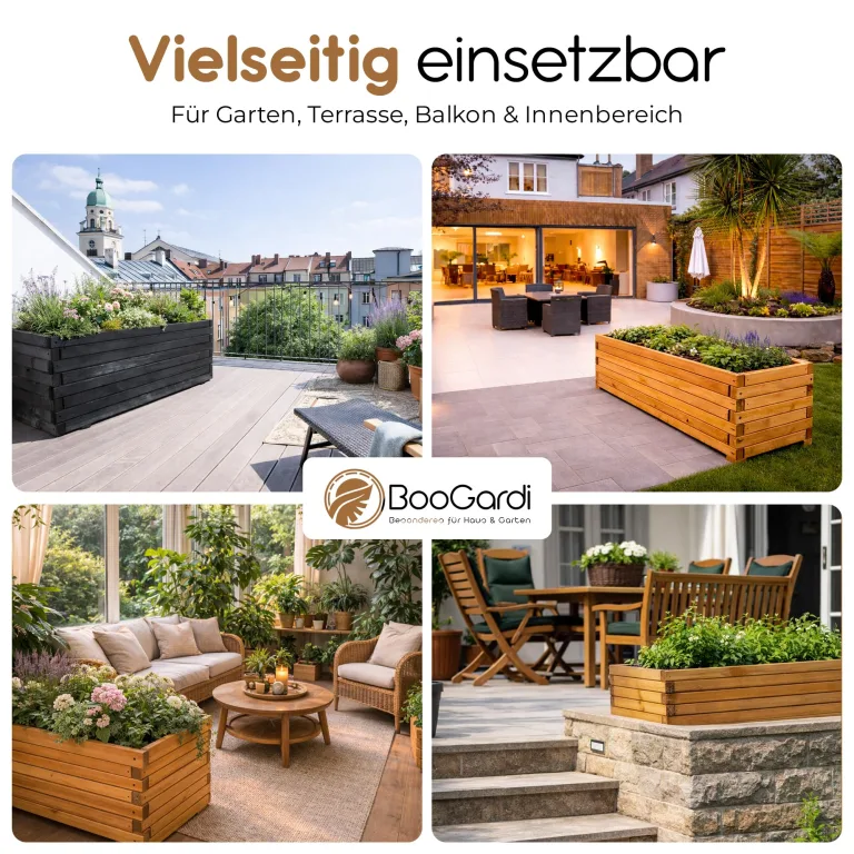 BooGardi Hochbeete-KIT für Pflanzkübel Holz mit Vlies · Unterbau für Hochbeet in 5 Größen · 120 cm lang naturbraun · Untergestell Hochbeete für Garten, Balkon & Terrasse · groß außen rechteckig XXL – Bild 3