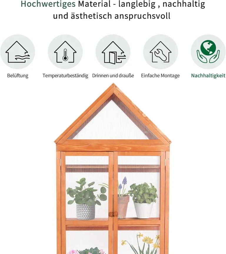 MCombo 3 Etage Gewächshaus Aufzuchtschrank Treibhaus Pflanzenhaus Tomatenhaus höhenverstellbar aufklappbar 0800, aus Holz und Polycarbonat – Bild 5