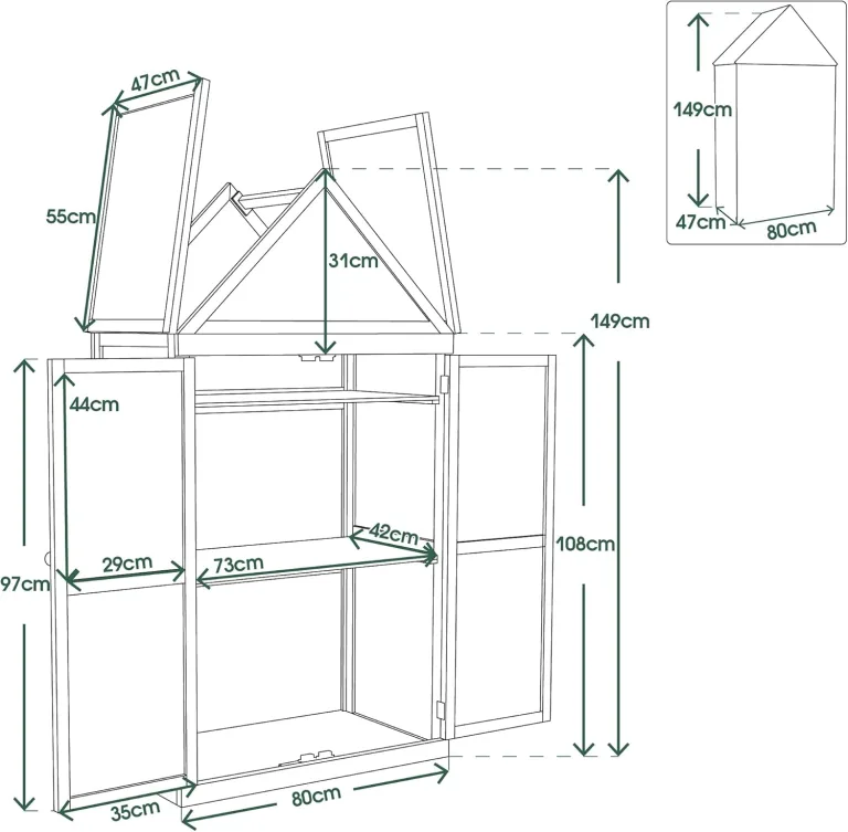 MCombo 3 Etage Gewächshaus Aufzuchtschrank Treibhaus Pflanzenhaus Tomatenhaus höhenverstellbar aufklappbar 0800, aus Holz und Polycarbonat – Bild 7