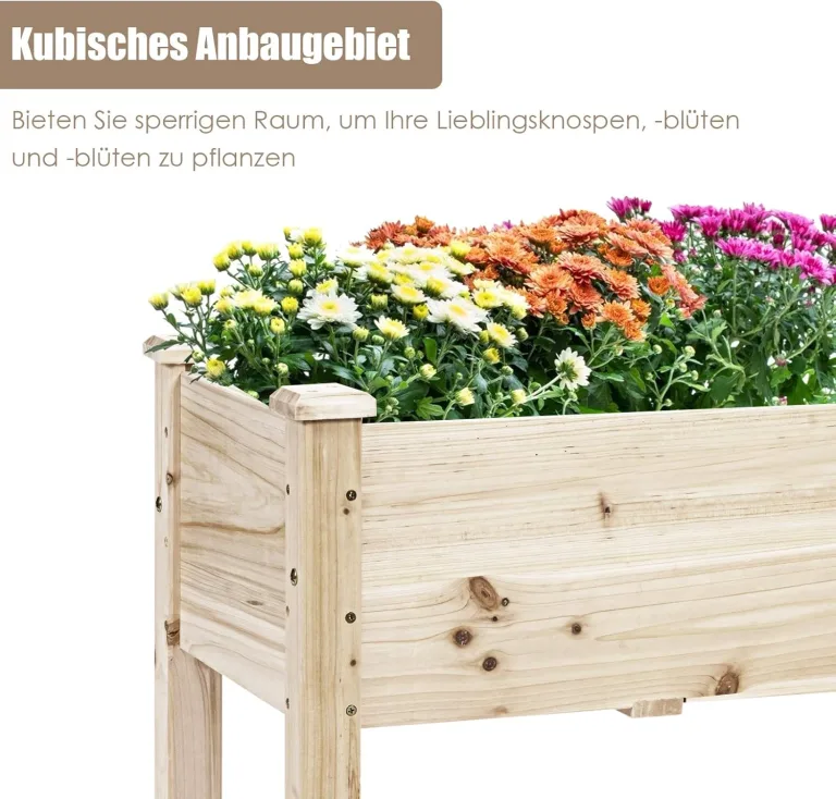 COSTWAY Hochbeet aus Holz, Pflanzbeet für Kinder, 120x43,5x51cm, Pflanztrog belastbar bis 100 kg, Blumenkübel mit Ablauflöchern, Kräuterbeet rechteckig, Anzuchtbeet Garten Terrasse Balkon – Bild 8
