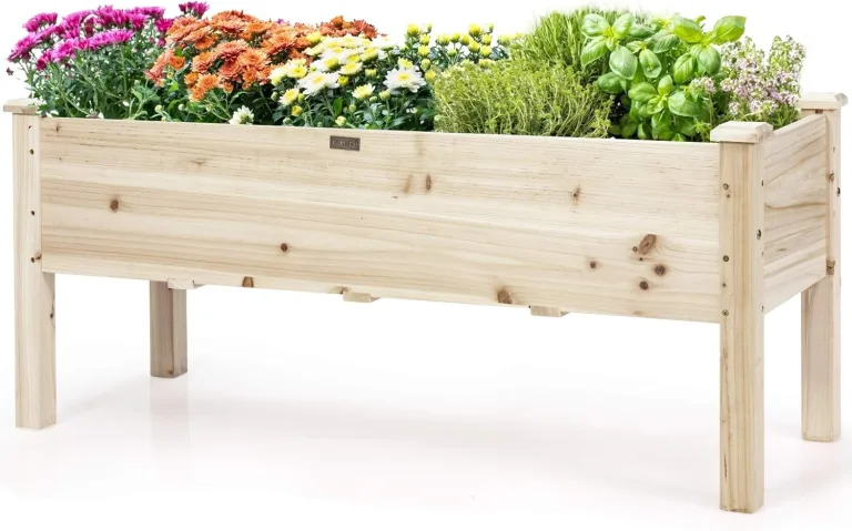 COSTWAY Hochbeet aus Holz, Pflanzbeet für Kinder, 120x43,5x51cm, Pflanztrog belastbar bis 100 kg, Blumenkübel mit Ablauflöchern, Kräuterbeet rechteckig, Anzuchtbeet Garten Terrasse Balkon – Bild 1