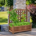 COSTWAY Blumenkasten mit Rankgitter, Pflanzkasten Holz, Hochbeet mit Spalier, Blumenkübel Rankhilfe, Gartenspalier Rankkasten für Kletterpflanze, Garten Terrasse Hinterhof, 64,5 x 28 x 75 cm, Braun - Thumbnail 5