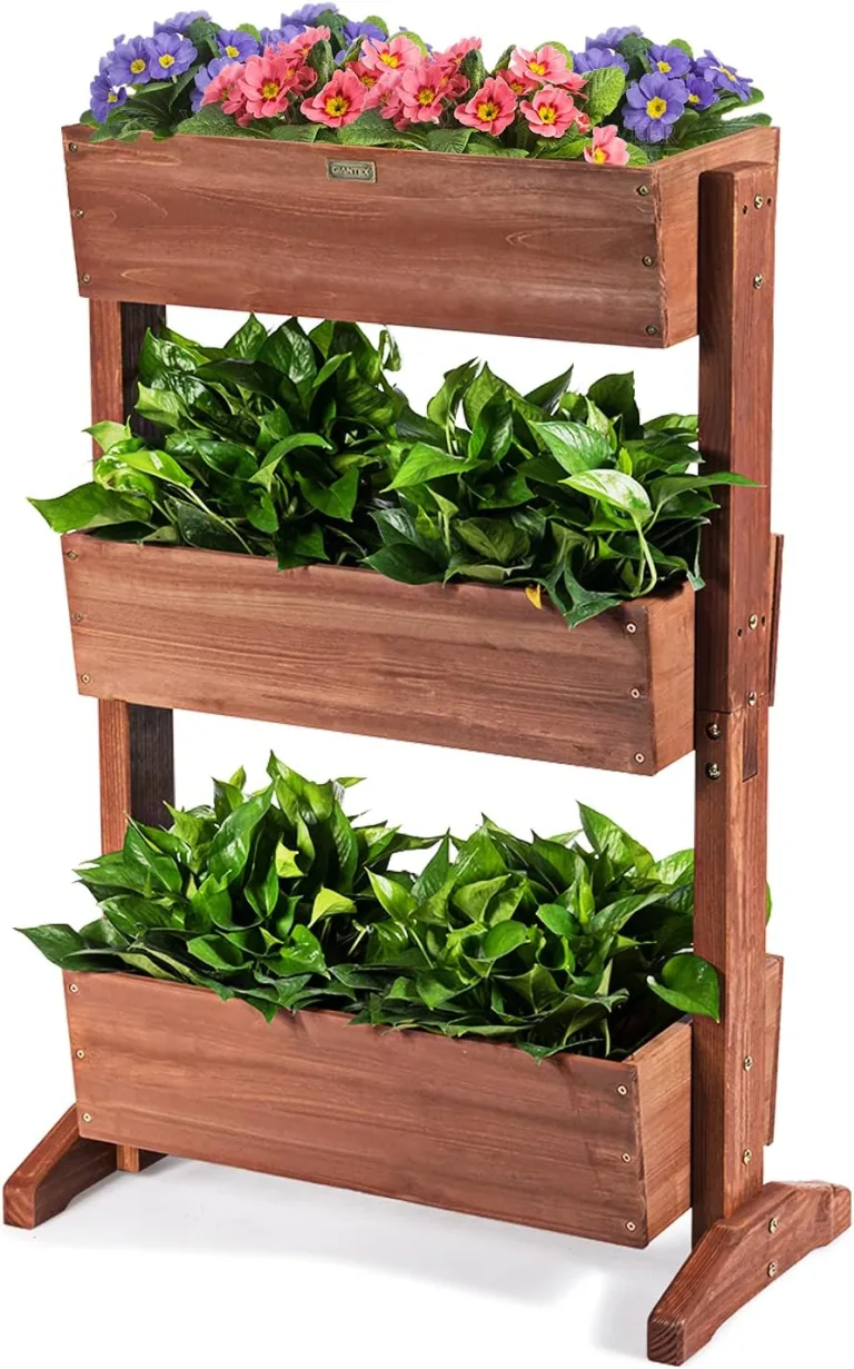 COSTWAY vertikales Hochbeet mit 3 Etagen, Blumenbeet mit 3 verstellbaren Pflanzkästen & Ablauflöchern, Blumentreppe Gartenbeet Tannenholz, Blumenkasten für Terrasse Balkon Garten, Braun (71x38x105cm) – Bild 1