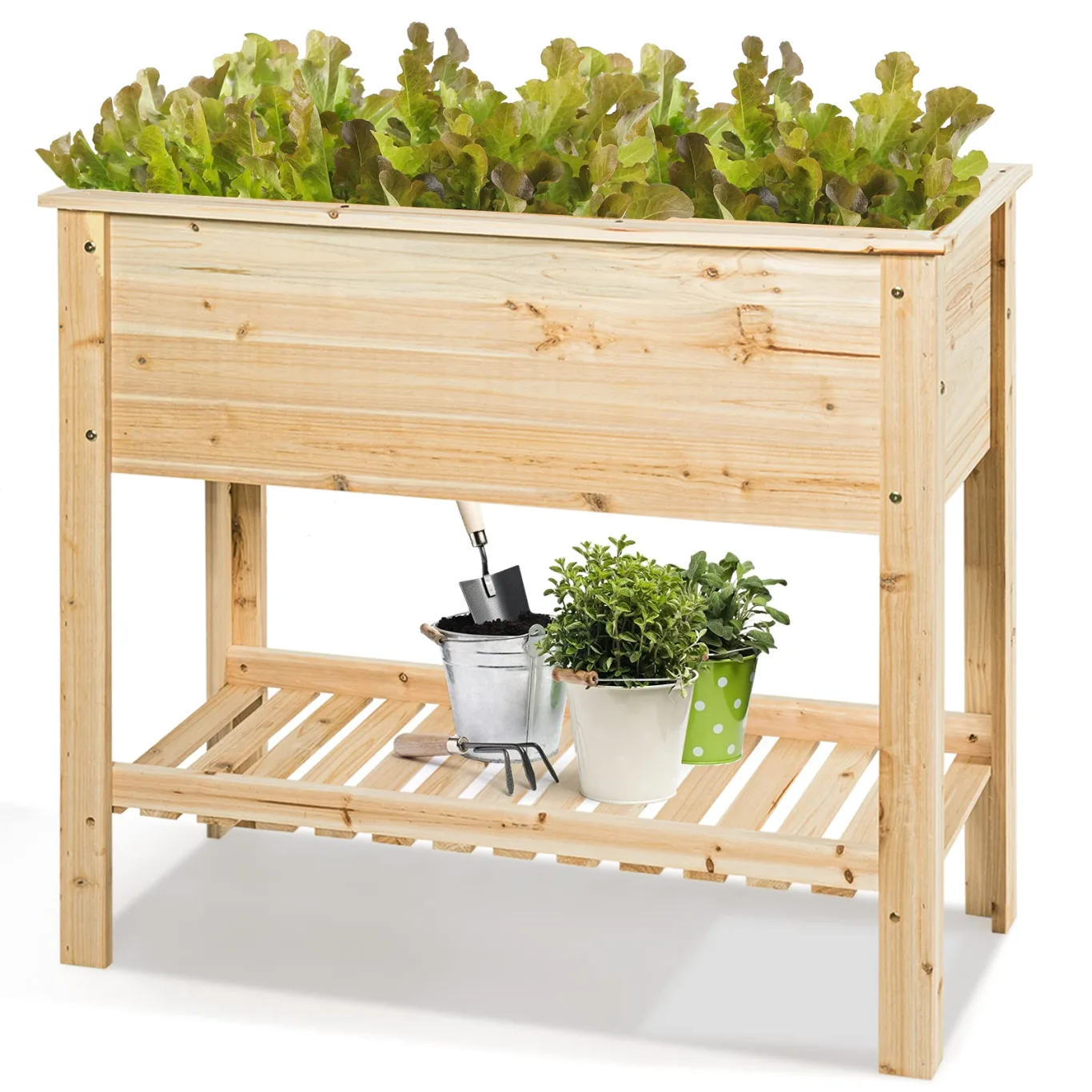 COSTWAY Hochbeet mit Ablage, Pflanzkübel Holz Pflanzkasten Blumenbeet Kräuterbeet Pflanztrog, Pflanzbeet groß Anzuchtbeet im Garten Balkon (92 x 41 x 81 cm) - Bild 1