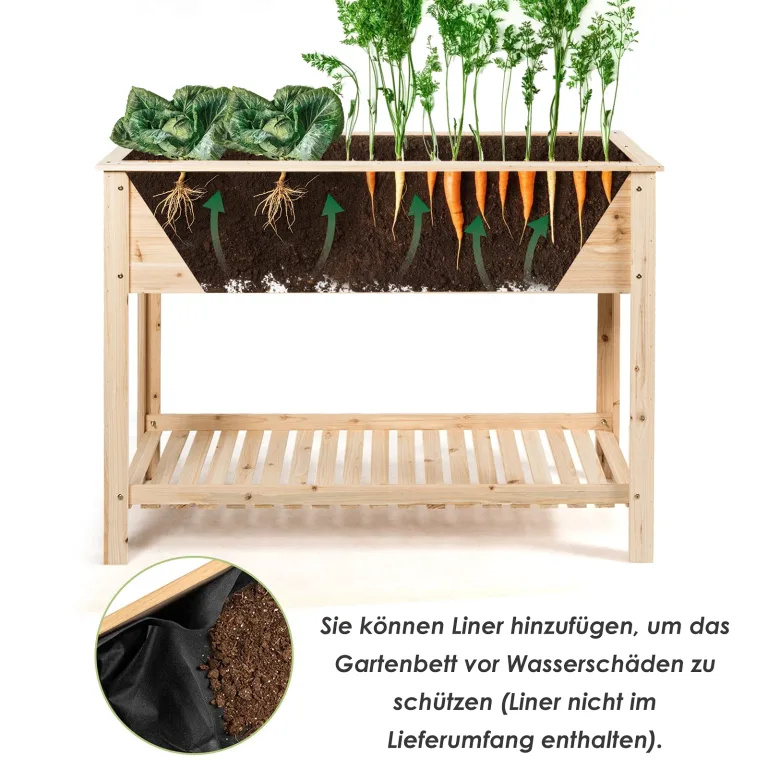 COSTWAY Hochbeet mit Ablage, Pflanzkübel Holz Pflanzkasten Blumenbeet Kräuterbeet Pflanztrog, Pflanzbeet groß Anzuchtbeet im Garten Balkon (92 x 41 x 81 cm) – Bild 5