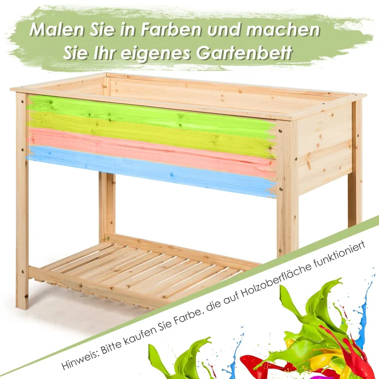 COSTWAY Hochbeet mit Ablage, Pflanzkübel Holz Pflanzkasten Blumenbeet Kräuterbeet Pflanztrog, Pflanzbeet groß Anzuchtbeet im Garten Balkon (92 x 41 x 81 cm) – Bild 8