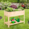 COSTWAY Hochbeet mit Ablage, Pflanzkübel Holz Pflanzkasten Blumenbeet Kräuterbeet Pflanztrog, Pflanzbeet groß Anzuchtbeet im Garten Balkon (92 x 41 x 81 cm) - Thumbnail 9