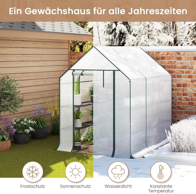 WOLTU Foliengewächshaus, Tomatengewächshaus für Garten Balkon, Indoor & Outdoor, Metallgestell, Gewächshaus mit 3 Ablagen, für Frühbeet Gemüse Blumen, 143 x 195 x 215 cm, Weiß – Bild 5