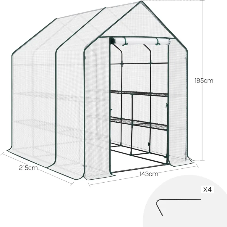 WOLTU Foliengewächshaus, Tomatengewächshaus für Garten Balkon, Indoor & Outdoor, Metallgestell, Gewächshaus mit 3 Ablagen, für Frühbeet Gemüse Blumen, 143 x 195 x 215 cm, Weiß – Bild 9