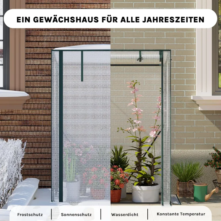 WOLTU Foliengewächshaus Tomatengewächshaus, PE-reissfeste, wasserdichte Plane mit Rolltor, für Garten, Terrasse, Hinterhof, 100x50x150/136cm, Weiß – Bild 7