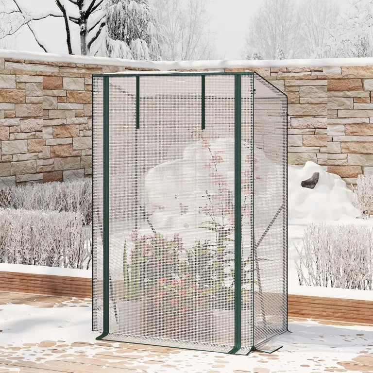 WOLTU Foliengewächshaus Tomatengewächshaus, PE-reissfeste, wasserdichte Plane mit Rolltor, für Garten, Terrasse, Hinterhof, 100x50x150/136cm, Weiß – Bild 8