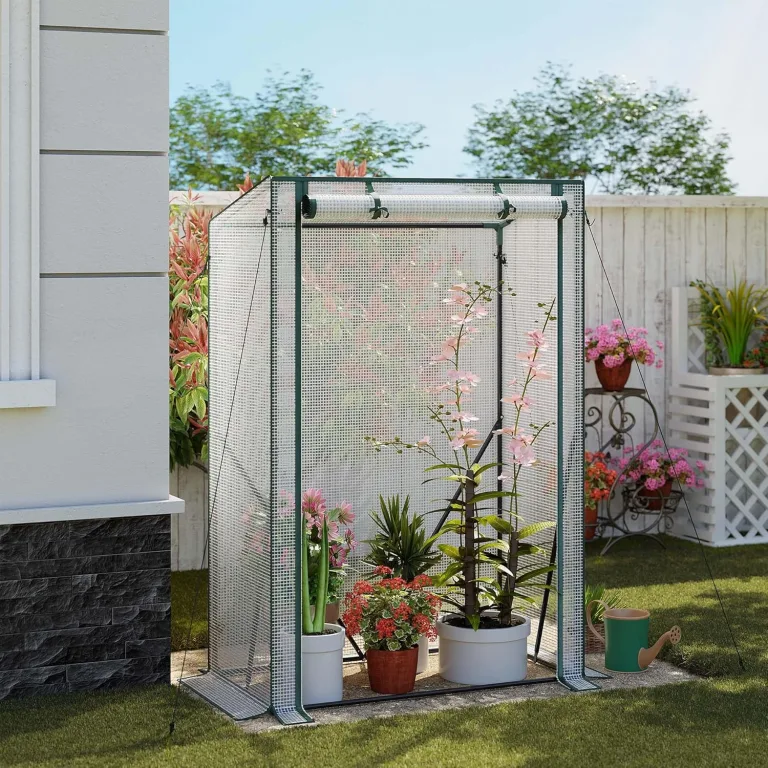 WOLTU Foliengewächshaus Tomatengewächshaus, PE-reissfeste, wasserdichte Plane mit Rolltor, für Garten, Terrasse, Hinterhof, 100x50x150/136cm, Weiß – Bild 3