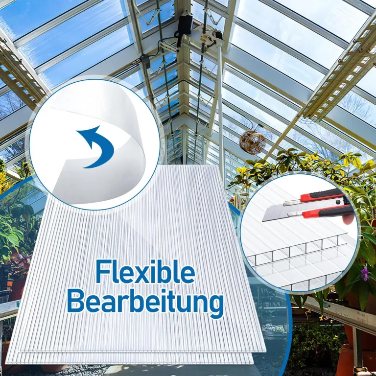 14x Polycarbonat Hohlkammerstegplatten (60.5 x 121cm) 4mm | 10,25 m² Doppelstegplatte für Gewächshaus, Garten Treibhaus Ersatzplatten – Bild 4
