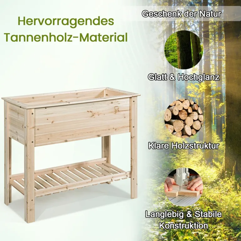 GOPLUS Hochbeet ohne Rollen, Gartenbeet mit Ablage & Abflusslöcher, Pflanzbeet aus Tannenholz für Garten & Terrasse, Natur (ohne Rollen, 92x41x81cm) – Bild 5