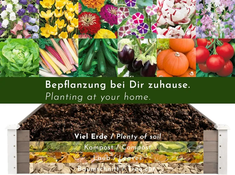 Große Hochbeet-Umrandung aus Holz für Garten Terrasse, Pflanzbeet Bausatz XL quadratisch, Blumenbeet Kräuterbeet Beetumrandung niedrig deko, 120 x 120 x 26,5 cm, weiß grau anthrazit – Bild 5