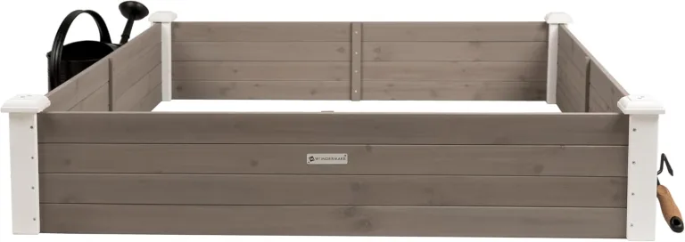Große Hochbeet-Umrandung aus Holz für Garten Terrasse, Pflanzbeet Bausatz XL quadratisch, Blumenbeet Kräuterbeet Beetumrandung niedrig deko, 120 x 120 x 26,5 cm, weiß grau anthrazit – Bild 1