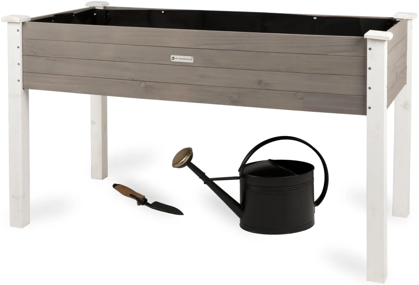 Großes Hochbeet aus Holz für Garten Balkon Terrasse, Pflanzkasten Bausatz XL rechteckig schmal mit Vlies-Folie, Kräuterbeet Pflanzenkasten, 124 x 63 x 75 cm, weiß grau anthrazit - Bild 1