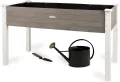 Großes Hochbeet aus Holz für Garten Balkon Terrasse, Pflanzkasten Bausatz XL rechteckig schmal mit Vlies-Folie, Kräuterbeet Pflanzenkasten, 124 x 63 x 75 cm, weiß grau anthrazit - Thumbnail 1