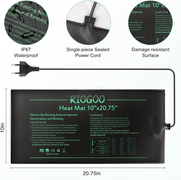 RIOGOO Heizmatte Wärmematte für Sämling Germination und Haustier,Wasserkultur-Samen-Reptil-Betriebsheizungs-Auflage mit Abschaltschutz sicher und haltbar 24 * 52cm CER bestätigt – Bild 5