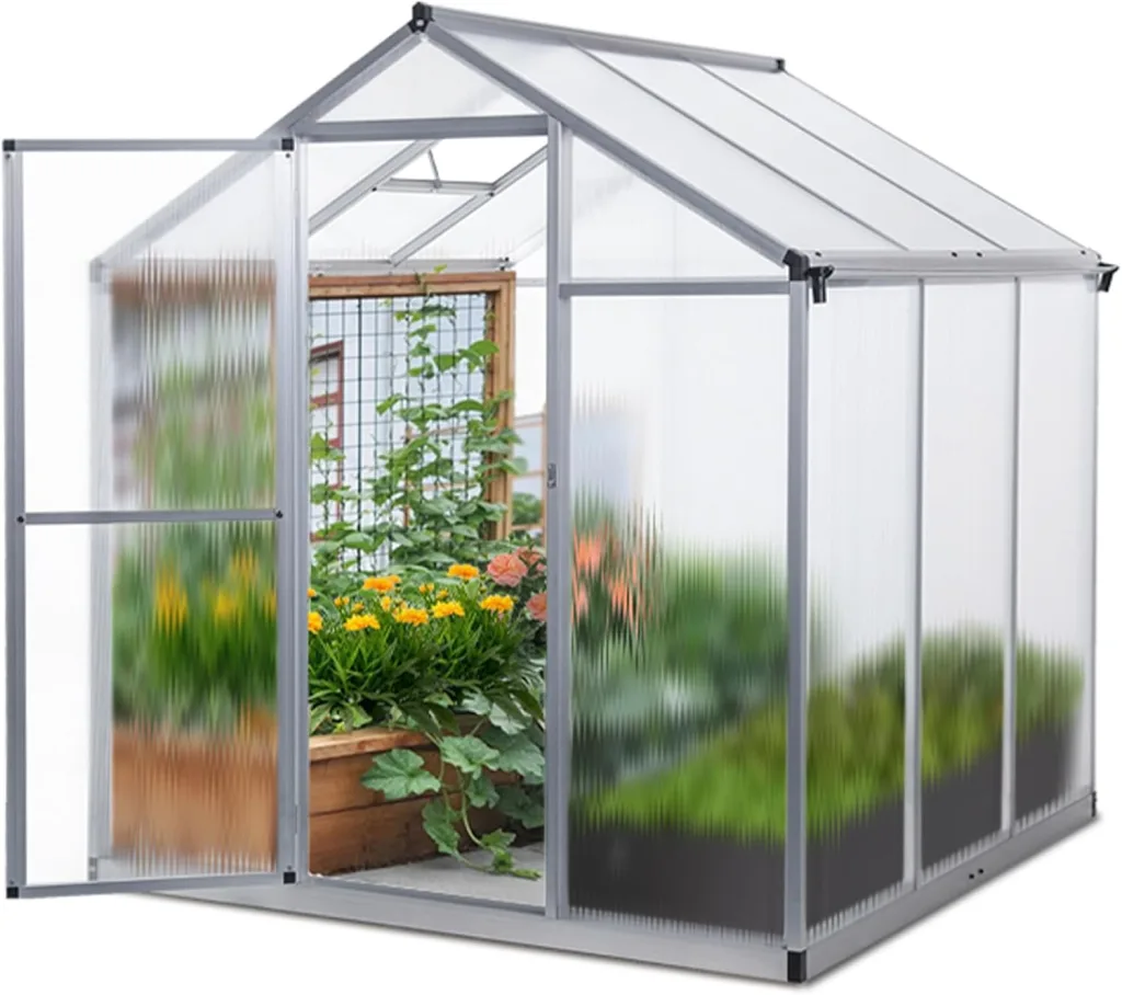 Gewächshaus Aluminium für den Garten |Mit 8 cm dickeres Fundament| 182*190*195 cm | Vielseitig nutzbar als Treibhaus Gartenhaus winterfest Aufzucht Tomatenhaus Frühbeet und Pflanzenhaus silber