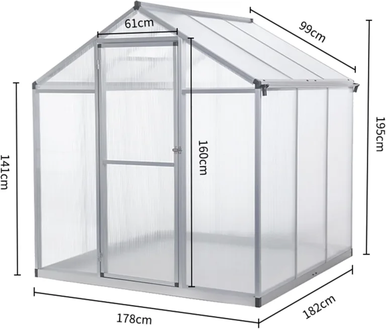 Gewächshaus Aluminium für den Garten |Mit 8 cm dickeres Fundament| 182*190*195 cm | Vielseitig nutzbar als Treibhaus Gartenhaus winterfest Aufzucht Tomatenhaus Frühbeet und Pflanzenhaus silber – Bild 2